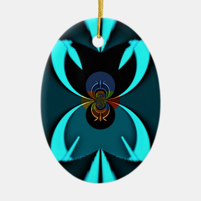 Cyan Abstract Art Print Ceramic Ornament (Front)