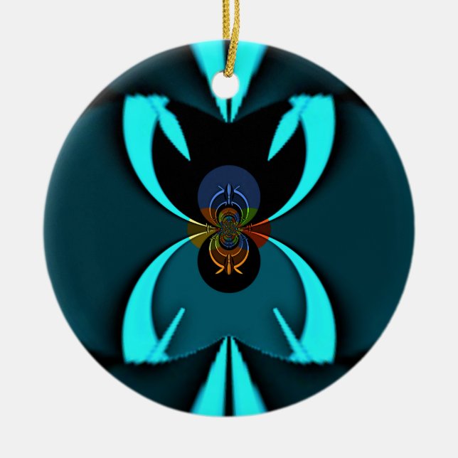 Cyan Abstract Art Print Ceramic Ornament (Front)