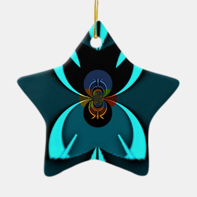 Cyan Abstract Art Print Ceramic Ornament (Front)