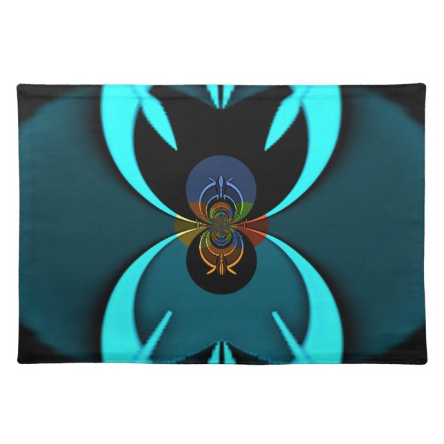 Cyan Abstract Art Print Cloth Placemat (Front)