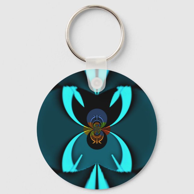 Cyan Abstract Art Print Keychain (Front)