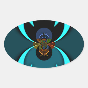 Cyan Abstract Art Print Oval Sticker