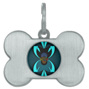 Cyan Abstract Art Print Pet Tag
