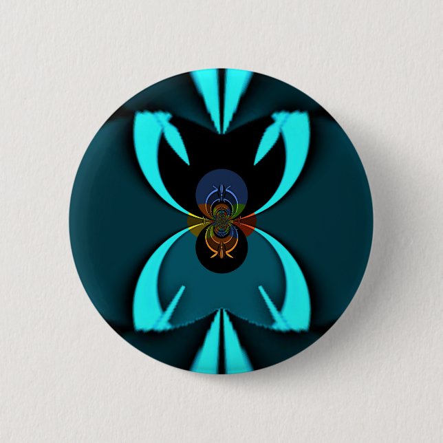 Cyan Abstract Art Print Pinback Button (Front)