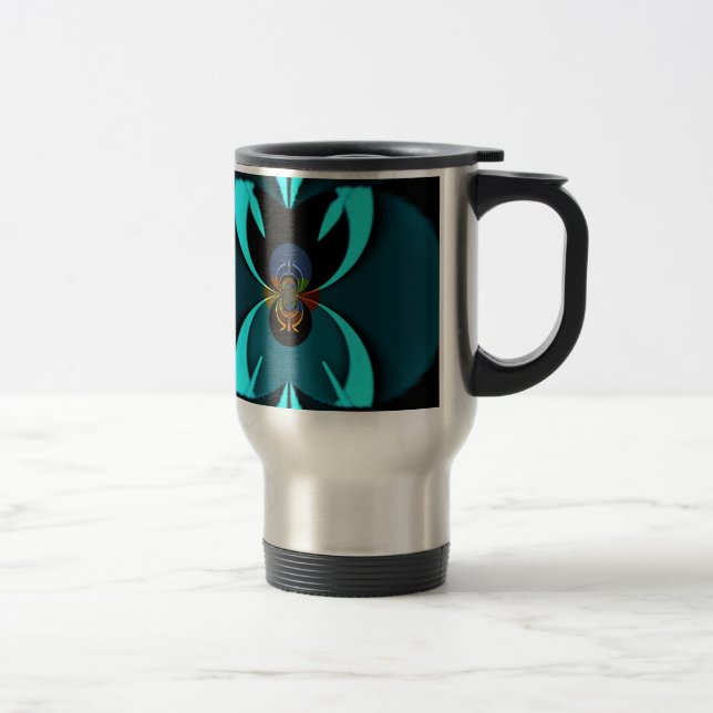 Cyan Abstract Art Print Travel Mug (Right)