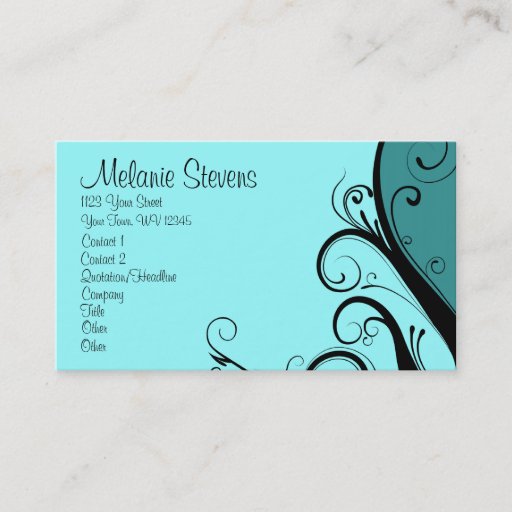 Customizable Cyan Abstract Floral Business Card Template