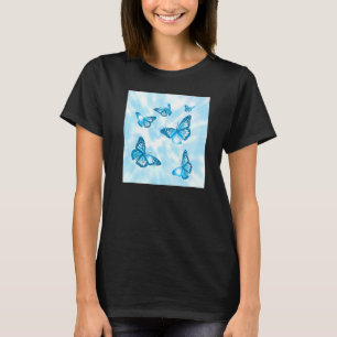 Cyan Aesthetic Pastel Butterfly And Blue Tie Dye T-Shirt