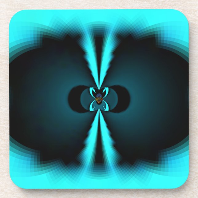 Cyan and Black Abstract Art Print Beverage Coaster (Front)