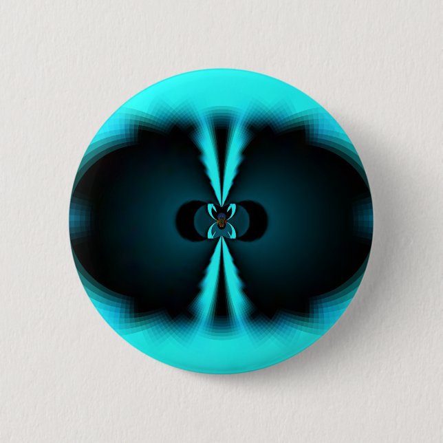 Cyan and Black Abstract Art Print Button (Front)