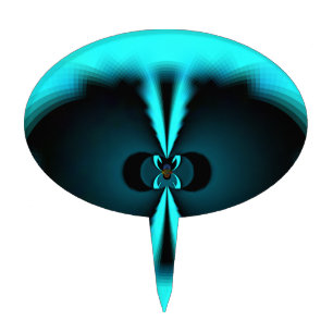 Cyan and Black Abstract Art Print Cake Topper