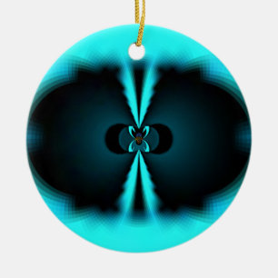 Cyan and Black Abstract Art Print Ceramic Ornament