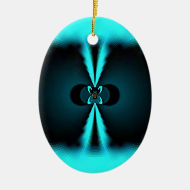 Cyan and Black Abstract Art Print Ceramic Ornament (Front)