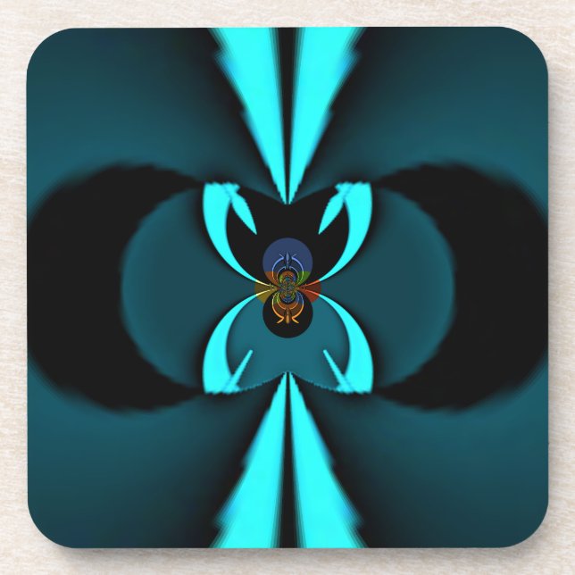 Cyan and Black Abstract Art Print Drink Coaster (Front)