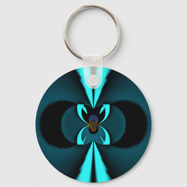 Cyan and Black Abstract Art Print Keychain (Front)