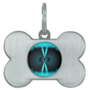 Cyan and Black Abstract Art Print Pet ID Tag
