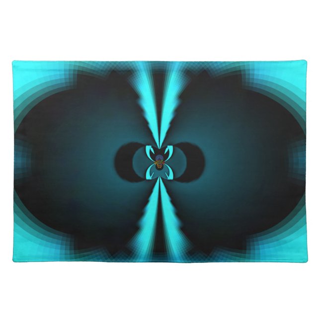 Cyan and Black Abstract Art Print Placemat (Front)