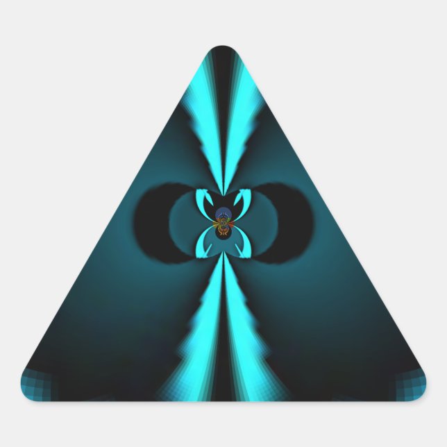 Cyan and Black Abstract Art Print Triangle Sticker (Front)
