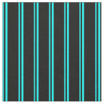 [ Thumbnail: Cyan and Black Colored Stripes Fabric ]