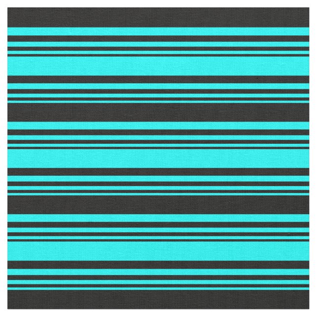 Cyan and Black Lined/Striped Pattern Fabric (Close Up)