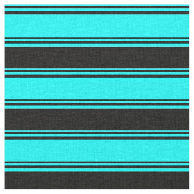Cyan and Black Stripes/Lines Pattern Fabric (Close Up)