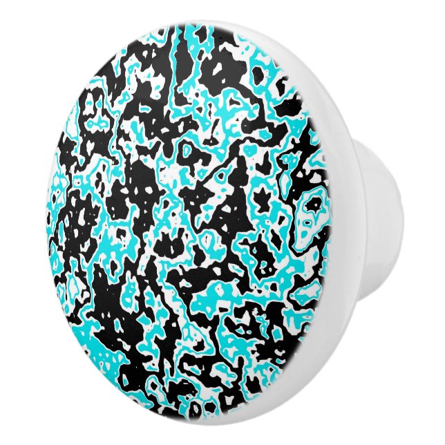 Cyan and Black Swirls Ceramic Knob (Right)