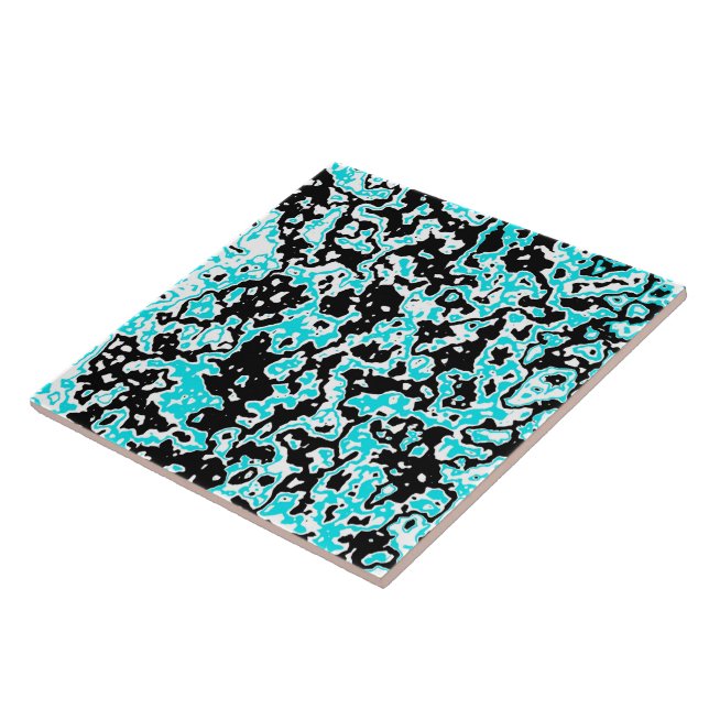 Cyan and Black Swirls Ceramic Tile (Side)