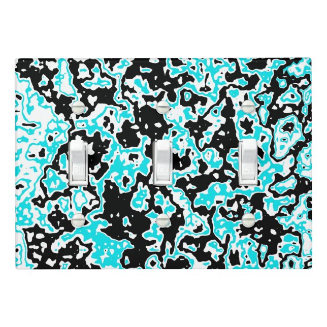 Cyan and Black Swirls Light Switch Cover (In Situ)