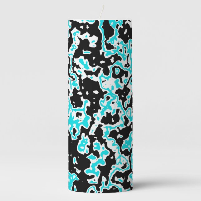 Cyan and Black Swirls Pillar Candle (Front)