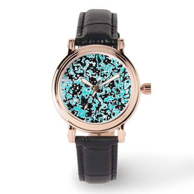 Cyan and Black Swirls Watch (Front)