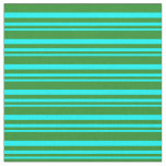 [ Thumbnail: Cyan and Forest Green Stripes/Lines Pattern Fabric ]