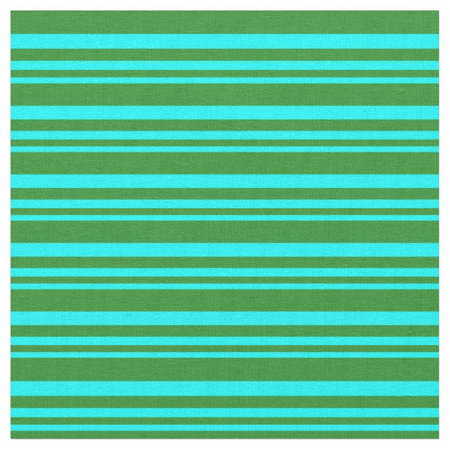 Cyan and Forest Green Stripes/Lines Pattern Fabric (Close Up)