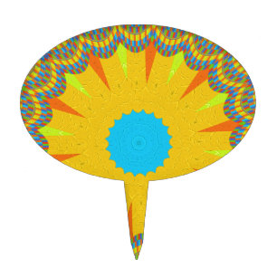 Cyan and Gold Mandala Art Print Cake Topper