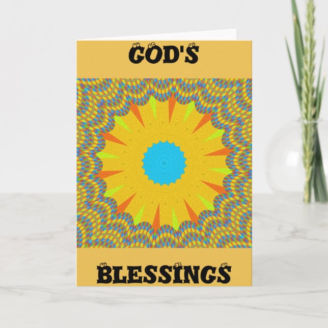 Cyan and Gold Mandala Art Print Card (Front)
