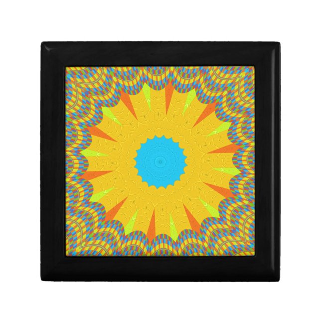 Cyan and Gold Mandala Art Print Keepsake Box (Front)