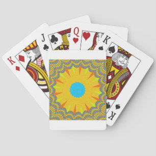 Cyan and Gold Mandala Art Print Poker Cards
