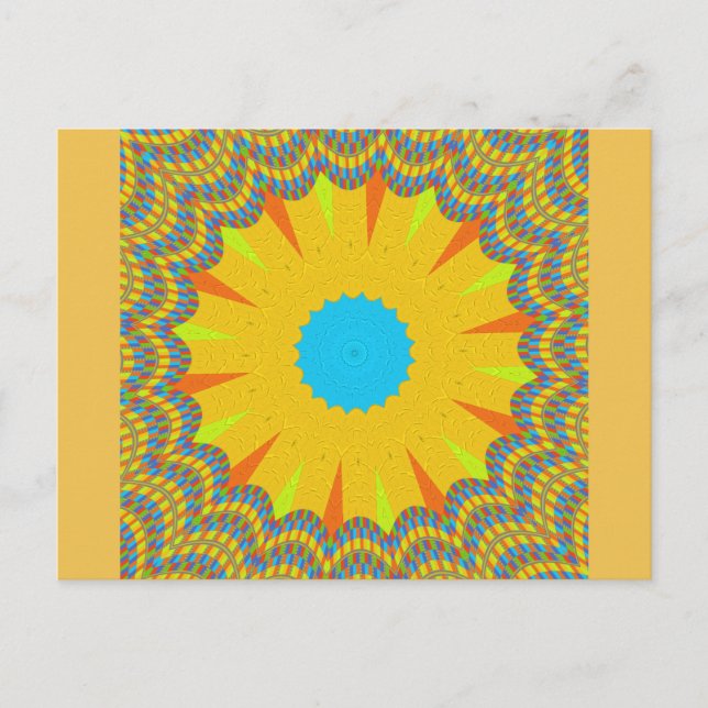 Cyan and Gold Mandala Art Print Postcard (Front)