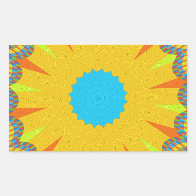 Cyan and Gold Mandala Art Print Rectangular Sticker (Front)