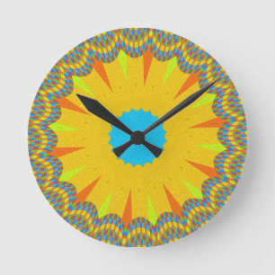 Cyan and Gold Mandala Art Print Round Clock