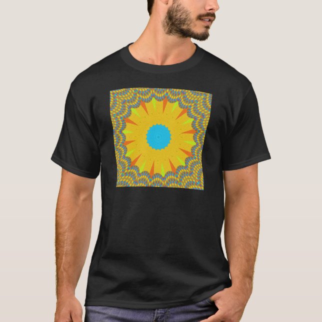 Cyan and Gold Mandala Art Print T-Shirt (Front)