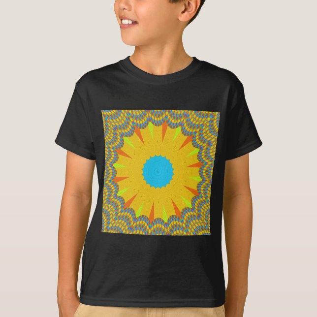 Cyan and Gold Mandala Art Print T-Shirt (Front)