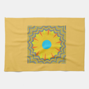 Cyan and Gold Mandala Art Print Towel