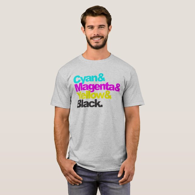 Cyan and Magenta and Yellow and Black T-Shirt (Front Full)