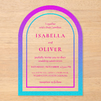 Cyan and magenta gradient elegant wedding acrylic invitations
