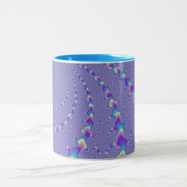 Cyan And Purple Spiraling Lights Fractal Art Two-Tone Coffee Mug (Center)