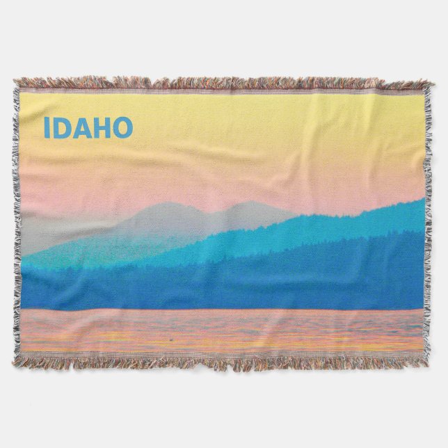 Cyan and Salmon Sunset Throw Blanket (Front)