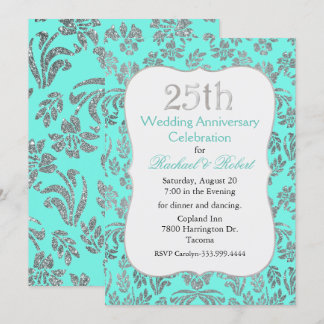 Cyan and Silver 25th Anniversary Invitation