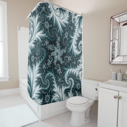 Cyan and white fractal pattern. shower curtain