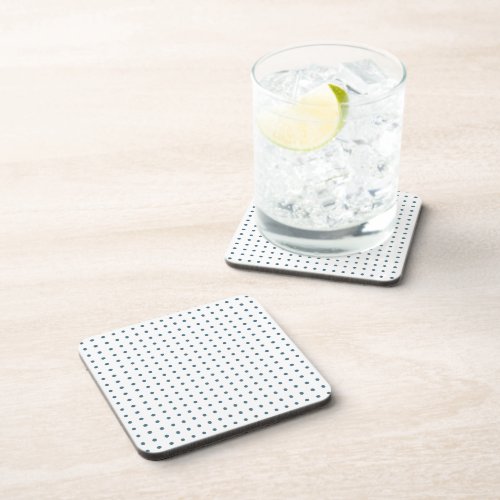 Cyan and White Minimalist Polka Dots g1 Beverage Coaster