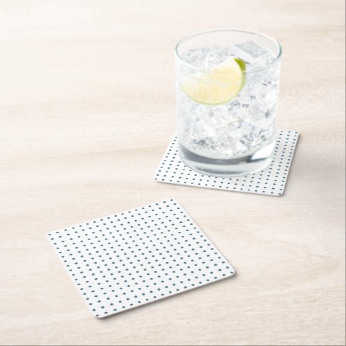 Cyan and White Minimalist Polka Dots g1 Square Paper Coaster