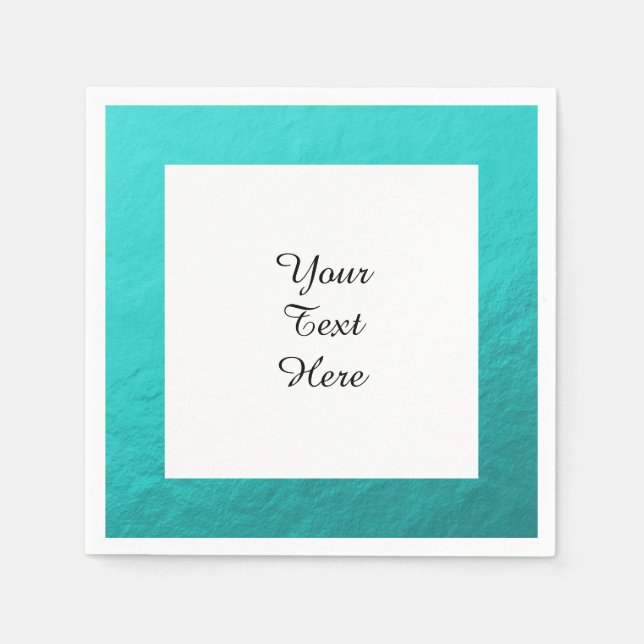 Cyan Aqua Blue Foil Printed Paper Napkins (Front)